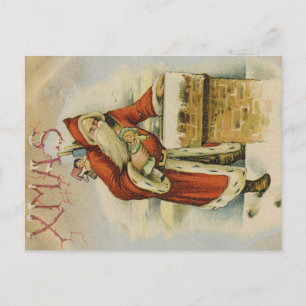 Tarjeta de Navidad vintage, Papá Noel, Chimenea