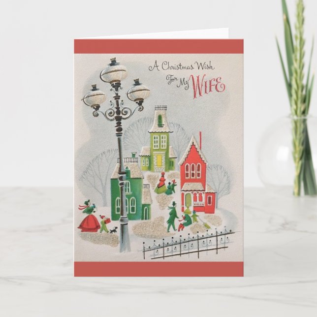 Tarjeta de Navidad vintage para esposa (Anverso)