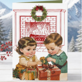 Tarjeta de Navidad Vintage para Niños
