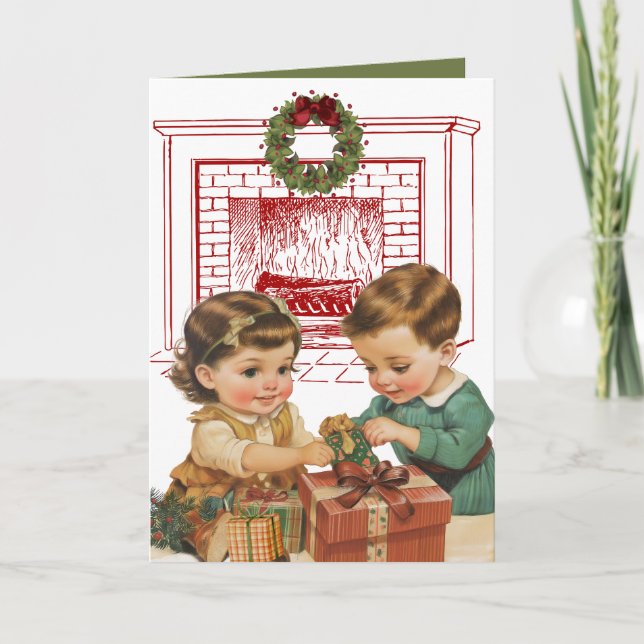 Tarjeta de Navidad Vintage para Niños (Anverso)