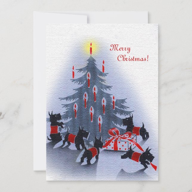 Tarjeta de Navidad Vintage, Perros Scottie (Anverso)