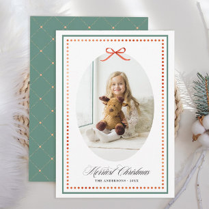 Tarjeta de Navidad Vintage Preppy Roja con Foto en