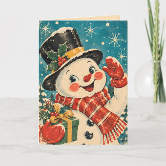 Tarjeta de Navidad vintage retro hombre de nieve