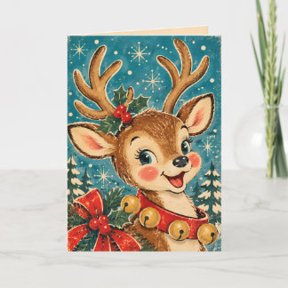 Tarjeta de Navidad Vintage Retro Reno Cuento de Fi