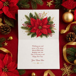Tarjeta de Navidad Vintage Roja Poinsettia