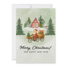 🌲Tarjeta de Navidad Vintage – Santa en Bicicleta