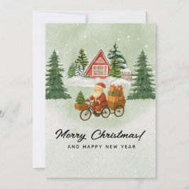 🌲Tarjeta de Navidad Vintage – Santa en Bicicleta