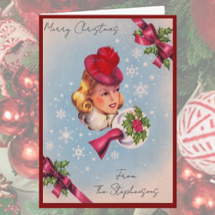 Tarjeta de Navidad Vintage Señora Nombre Personali