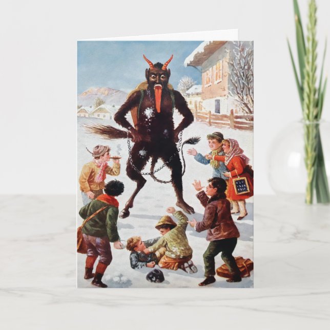 Tarjeta de Navidad vintage victoriana de Krampus (Anverso)