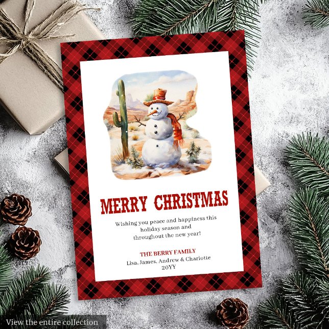 Tarjeta de Navidad Western Buffalo Check (Western Buffalo Check Merry Christmas Card)
