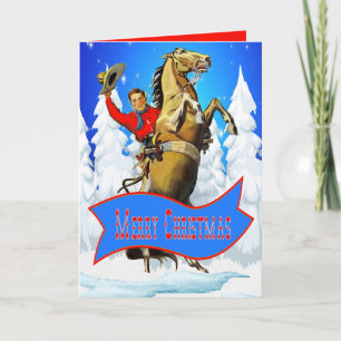 Tarjeta De Navidad Western Cowboy Y Horse Merry