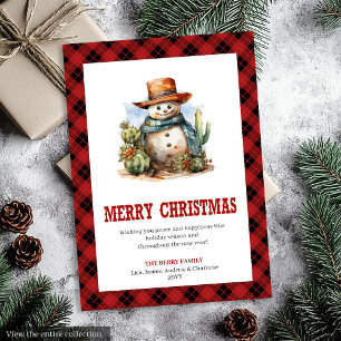 Tarjeta de Navidad Western de Cuadros Rojos