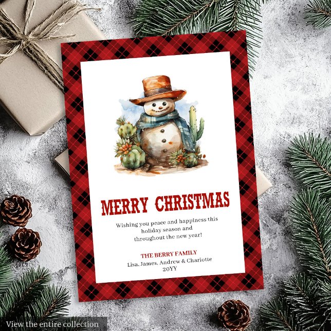 Tarjeta de Navidad Western de Cuadros Rojos (Red Plaid Western Country Christmas Card)