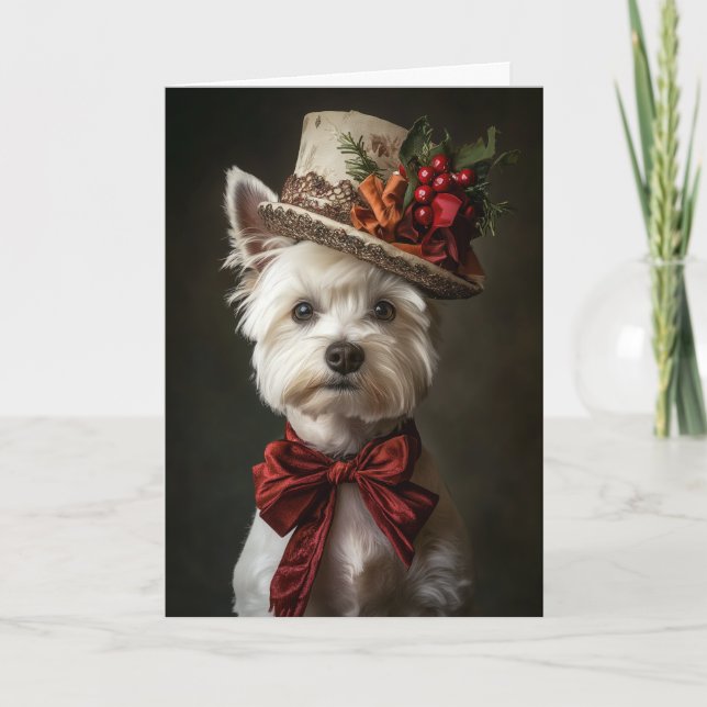 Tarjeta de Navidad Westie Elegante Perro Victorian (Anverso)
