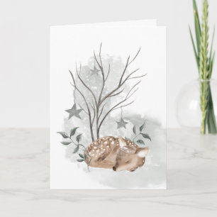 Tarjeta de Navidad y Año Nuevo de ciervo con acuar