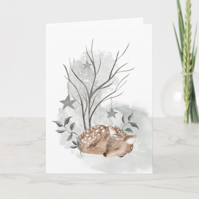 Tarjeta de Navidad y Año Nuevo de ciervo con acuar (Anverso)