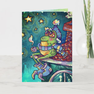 Tarjeta de Navidad y Año Nuevo de Rana Acogedora