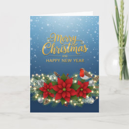 Tarjeta de Navidad y Año Nuevo Poinsettia Glow