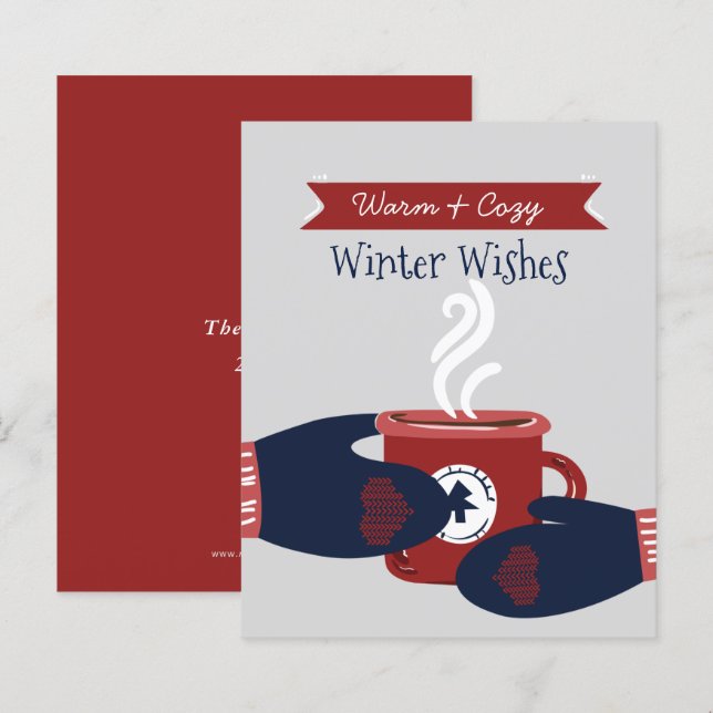 Tarjeta de Navidad y vacaciones de café con deseos (Anverso / Reverso)