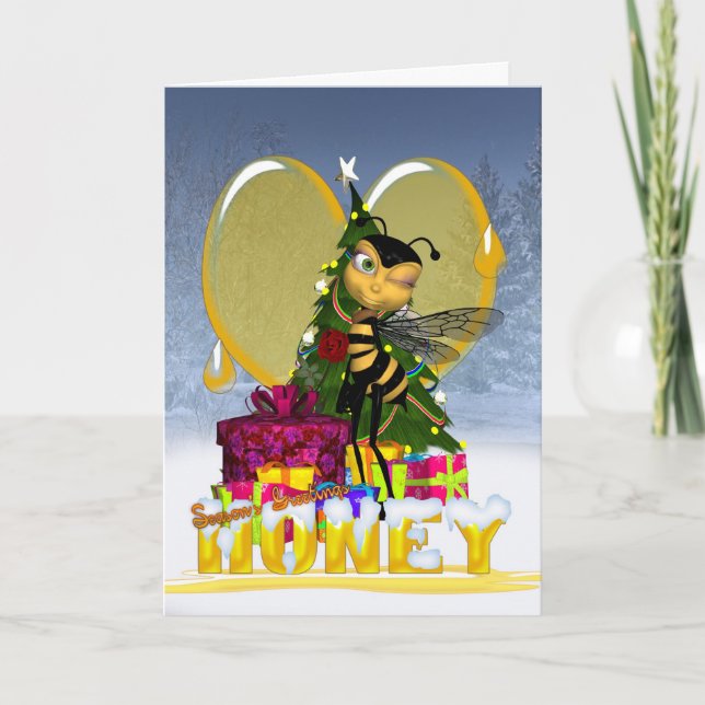 Tarjeta de Navidades Abejas - Abeja Cuta Miel (Anverso)