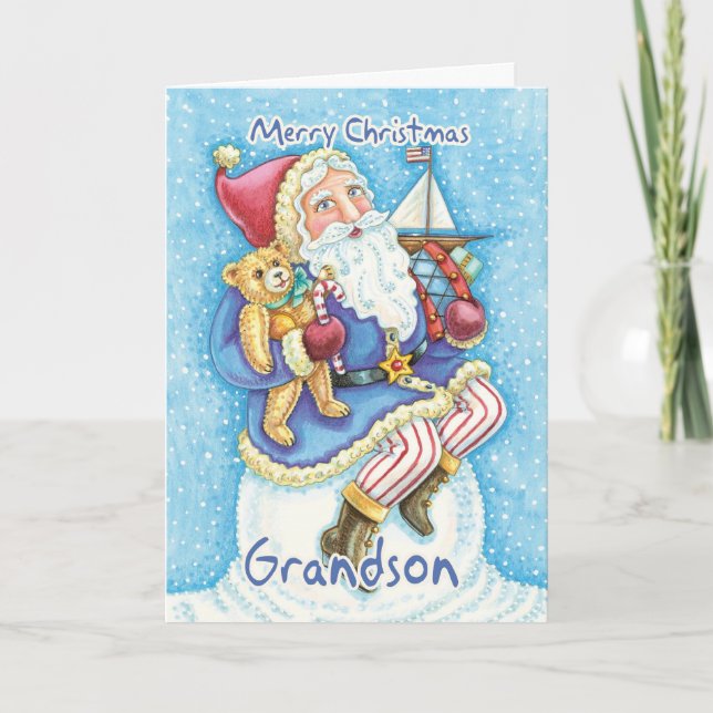 Tarjeta de Navidades Abuelos Con Papá Noel Y Jugue (Anverso)