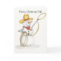 Tarjeta de Navidades acuarela de Snowboy Snowman