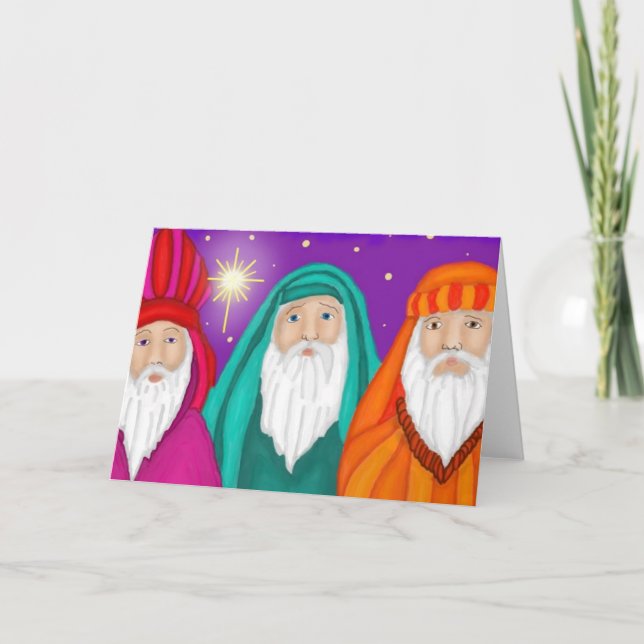Tarjeta de Navidades acuarela de tres sabios (Anverso)