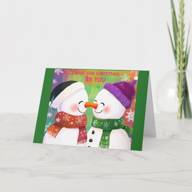 Tarjeta de Navidades Adorable Pareja Snowman (Anverso)