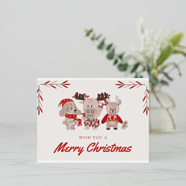 Tarjeta de Navidades Adorables con Caracteres Cuto (Anverso de pie)