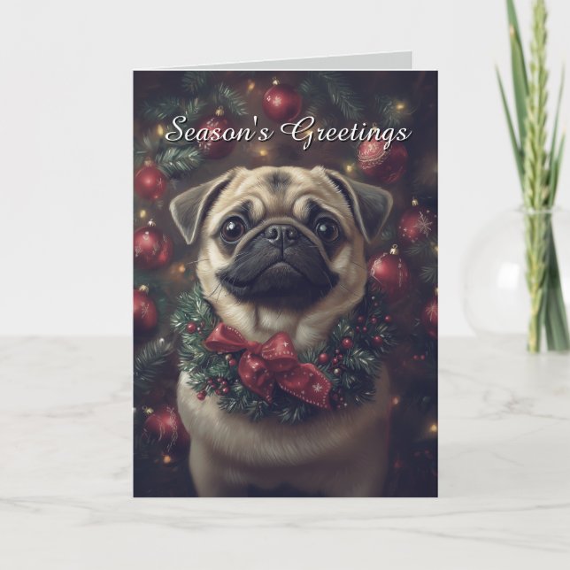 Tarjeta de Navidades Adorables para Perros de Pug (Anverso)