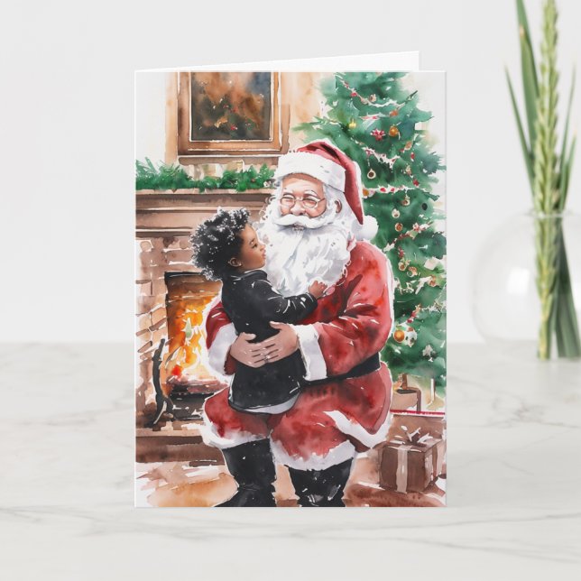 Tarjeta de Navidades afroamericanos con niño y San (Anverso)