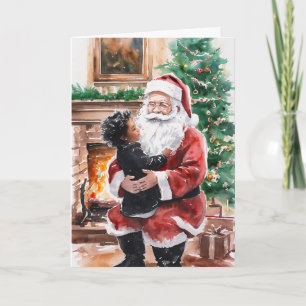 Tarjeta de Navidades afroamericanos con niño y San