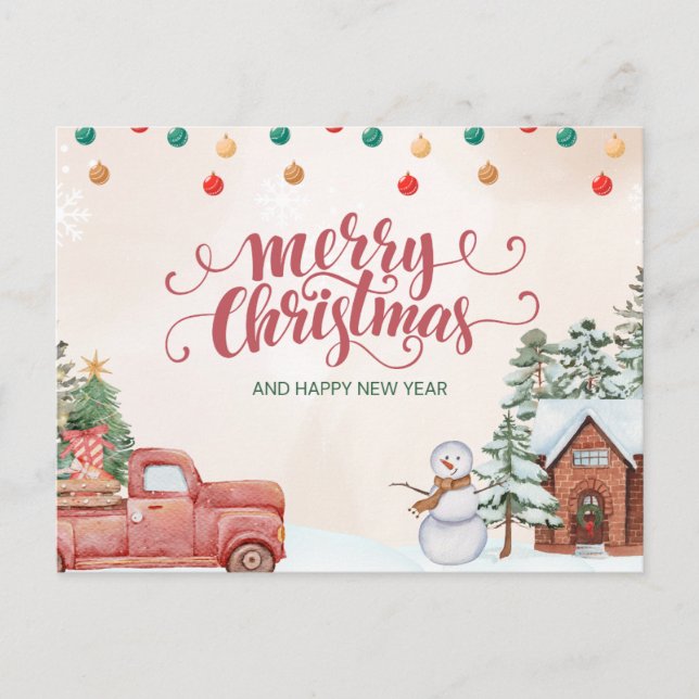 Tarjeta de Navidades alegres con muñeco de nieve:  (Anverso)