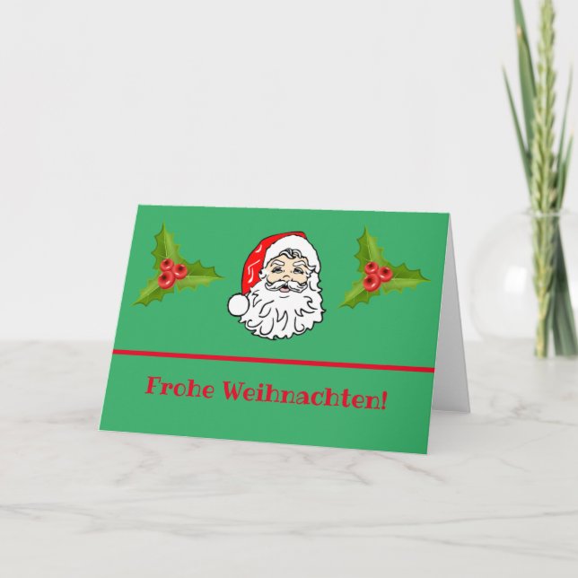 Tarjeta de Navidades alemana de Santa y Holly (Anverso)