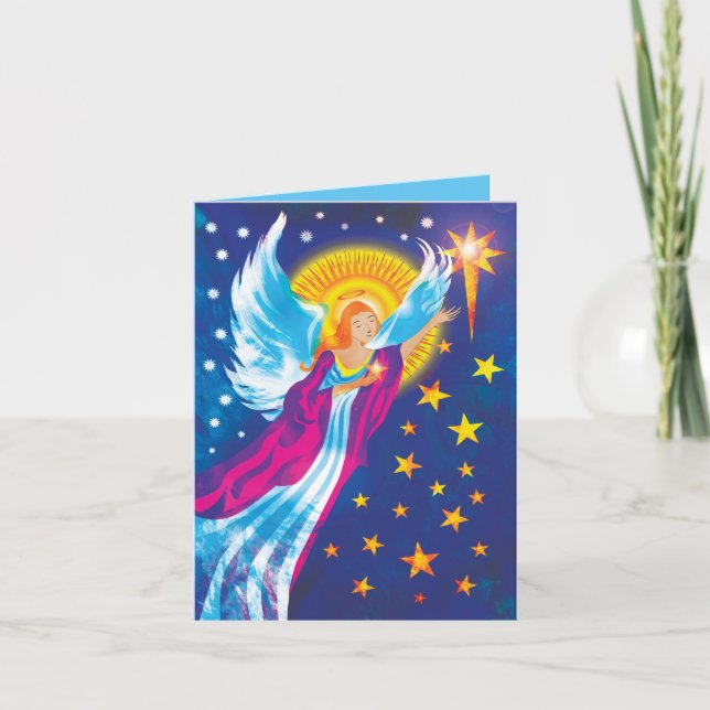 Tarjeta de navidades: Ángel en las estrellas (Anverso)