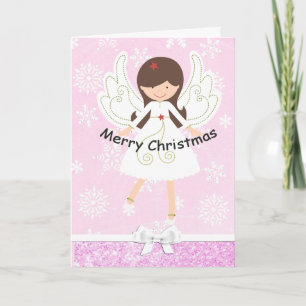 Tarjeta de Navidades Angel Rosa y Snowflakes de bo
