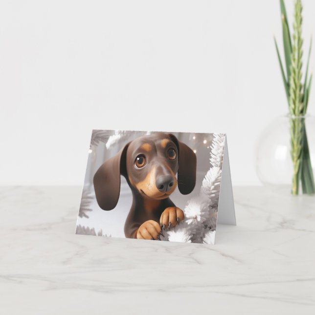 Tarjeta de Navidades animados Dachshund 3D (Anverso)