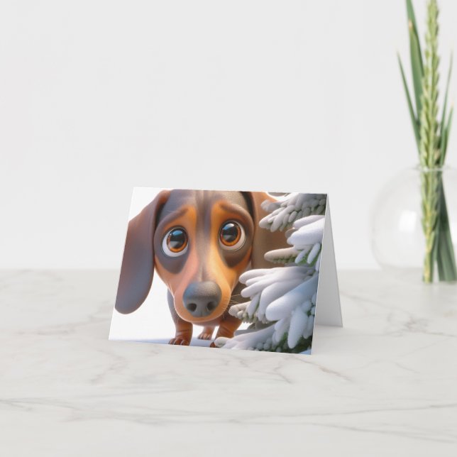 Tarjeta de Navidades animados Dachshund 3D (Anverso)