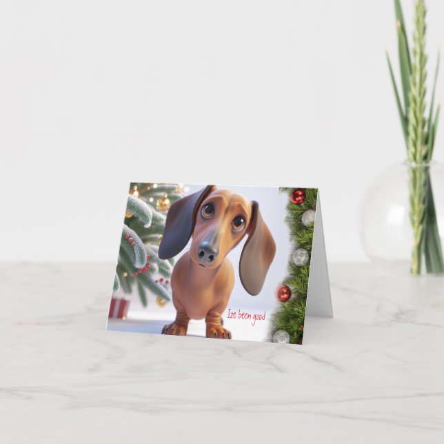 Tarjeta de Navidades animados Dachshund 3D (Anverso)