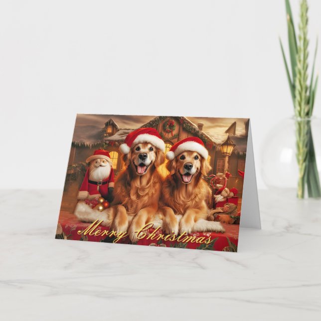 Tarjeta de Navidades antiguos de Golden Retriever (Anverso)