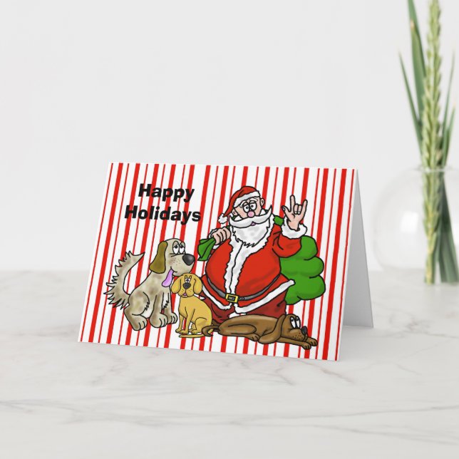 Tarjeta de Navidades ASL de Santa y Dogs (Anverso)