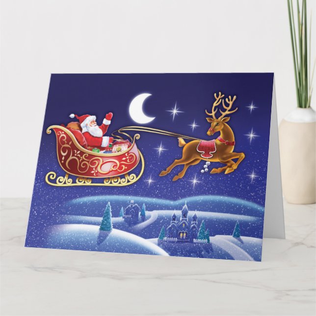 Tarjeta de Navidades atmosféricos de Santa y Sleig (Anverso)