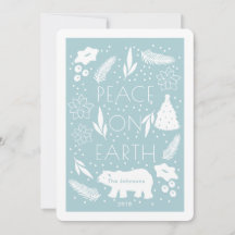 Tarjeta de Navidades azul para la paz de oso polar