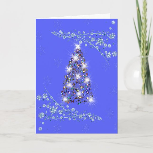 Tarjeta de Navidades azul y blanco con árbol (Anverso)