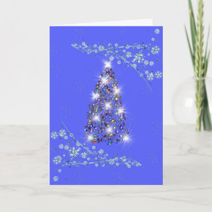 Tarjeta de Navidades azul y blanco con árbol