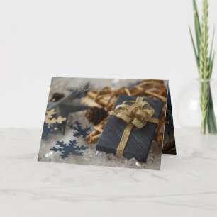 Tarjeta de Navidades azul y oro plegado II