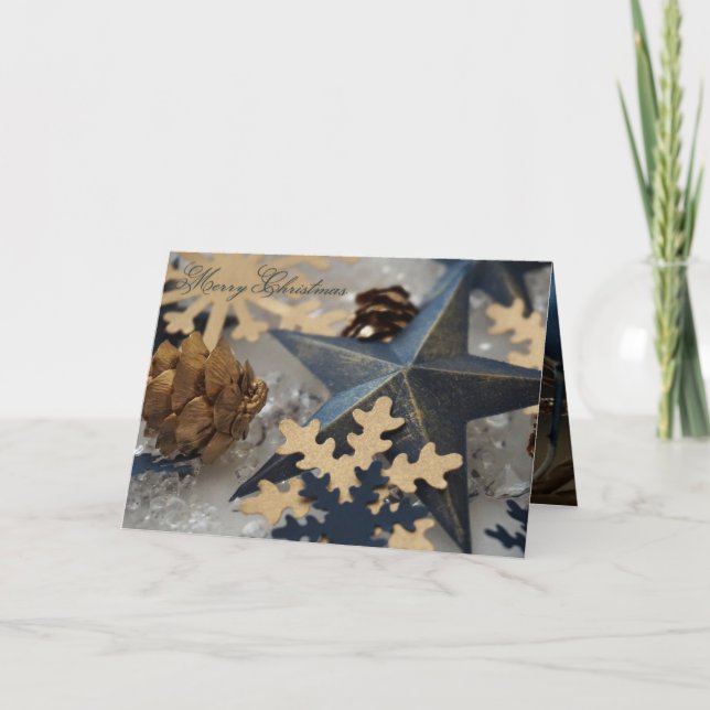 Tarjeta de Navidades azul y oro plegados (Anverso)