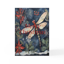 Tarjeta de Navidades azules de Dragonfly Poinsetti