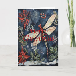 Tarjeta de Navidades azules de Dragonfly Poinsetti