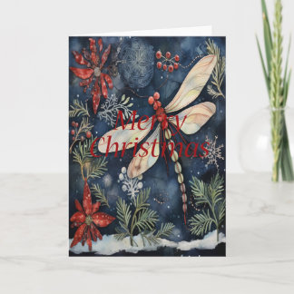 Tarjeta de Navidades azules de Dragonfly Poinsetti